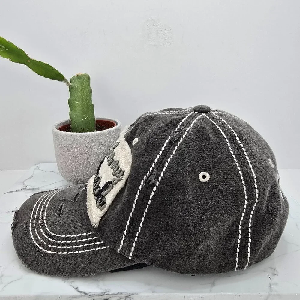 boho Pardon My French embroidered gray canvas adjustable baseball hat - Picture 4 of 8